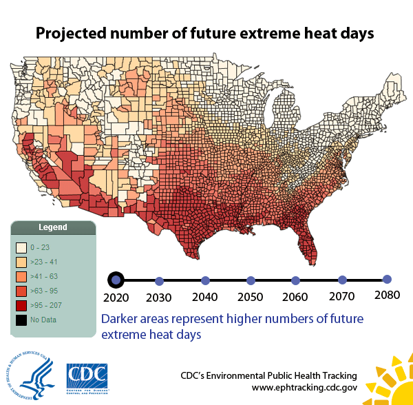 Projected number of future extreme heat days in the United States