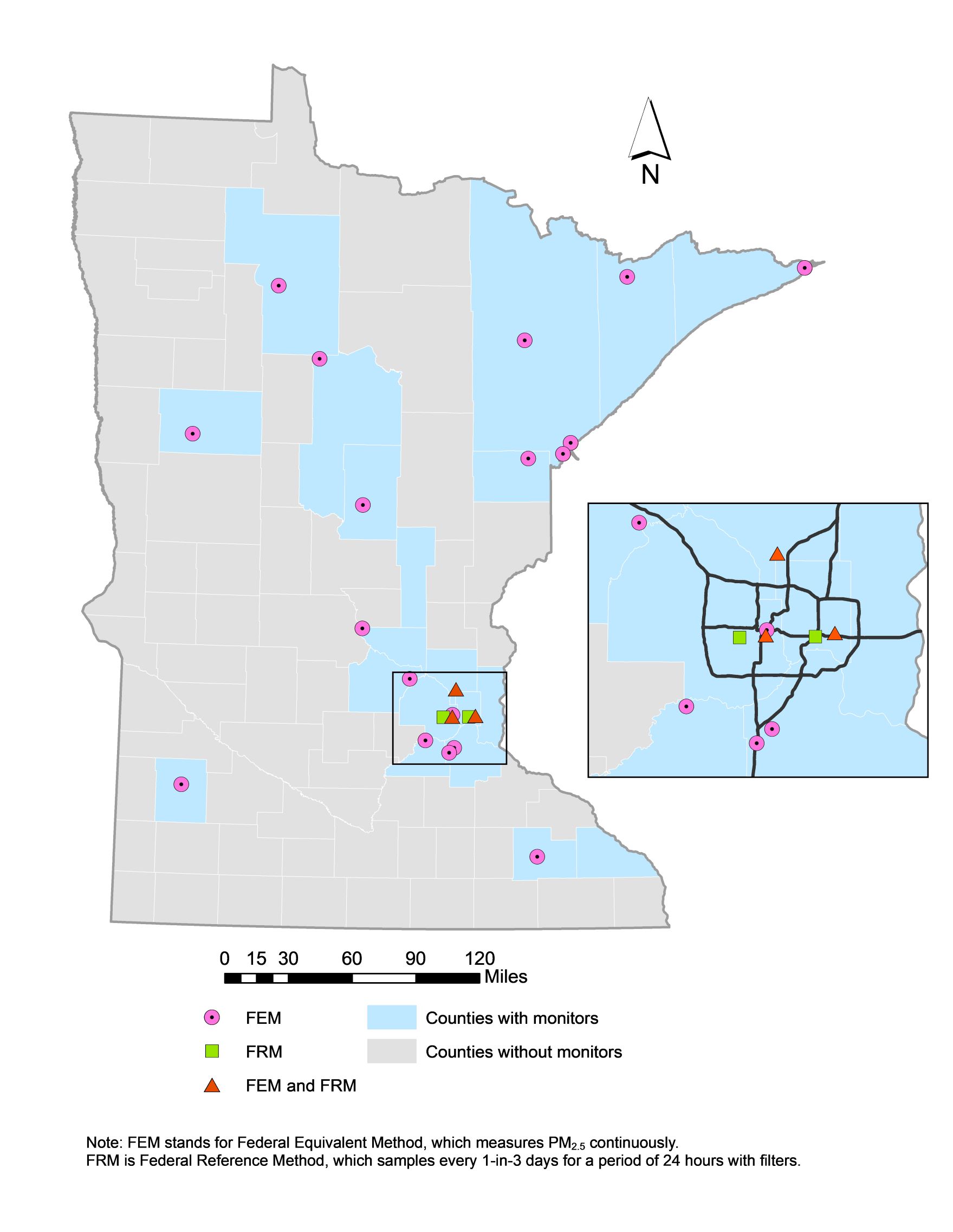 Location of PM2.5 Monitors in Minnesota