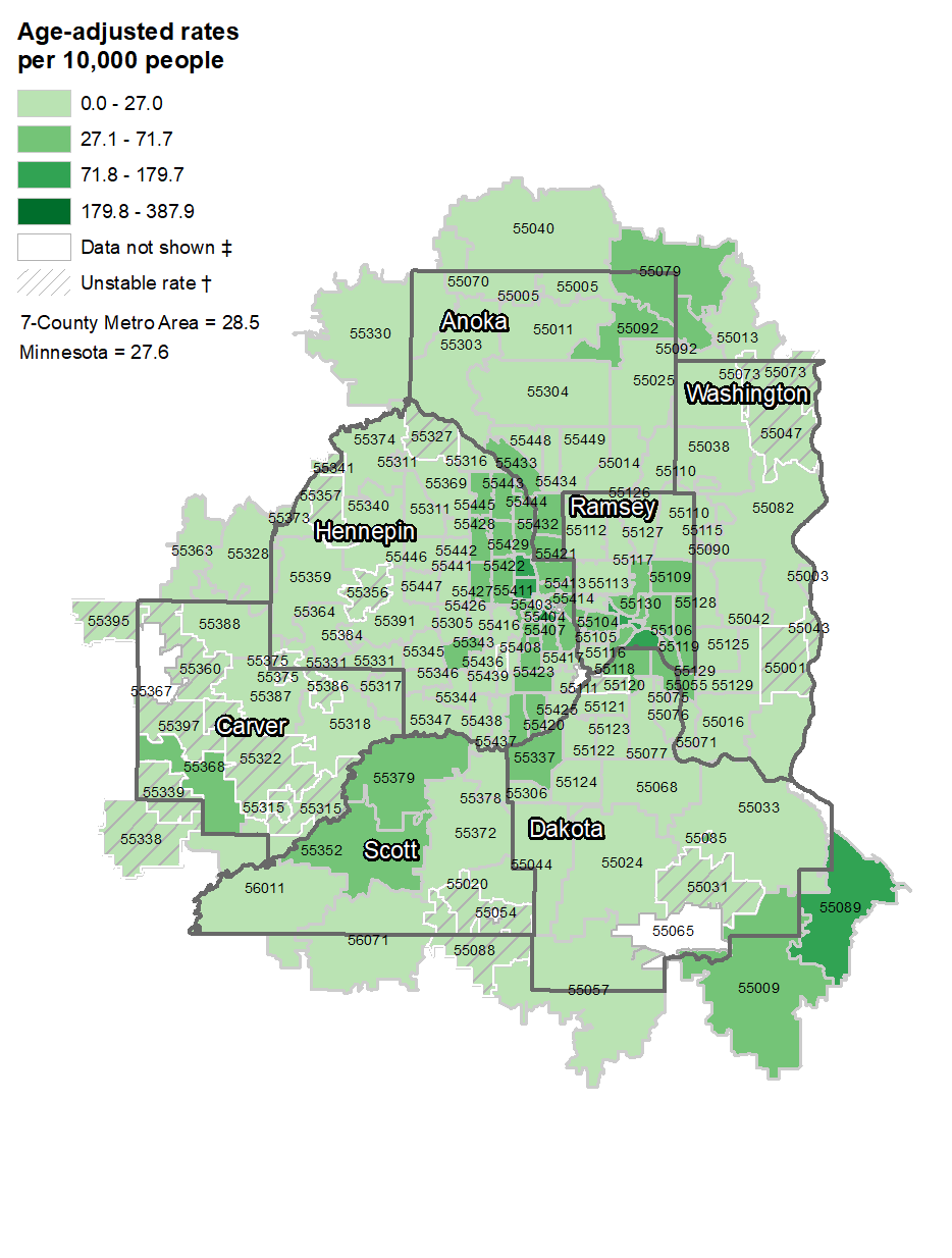 7 County Metro Area Minnesota Map Asthma Static Maps: MN Public Health Data Access   MN Data