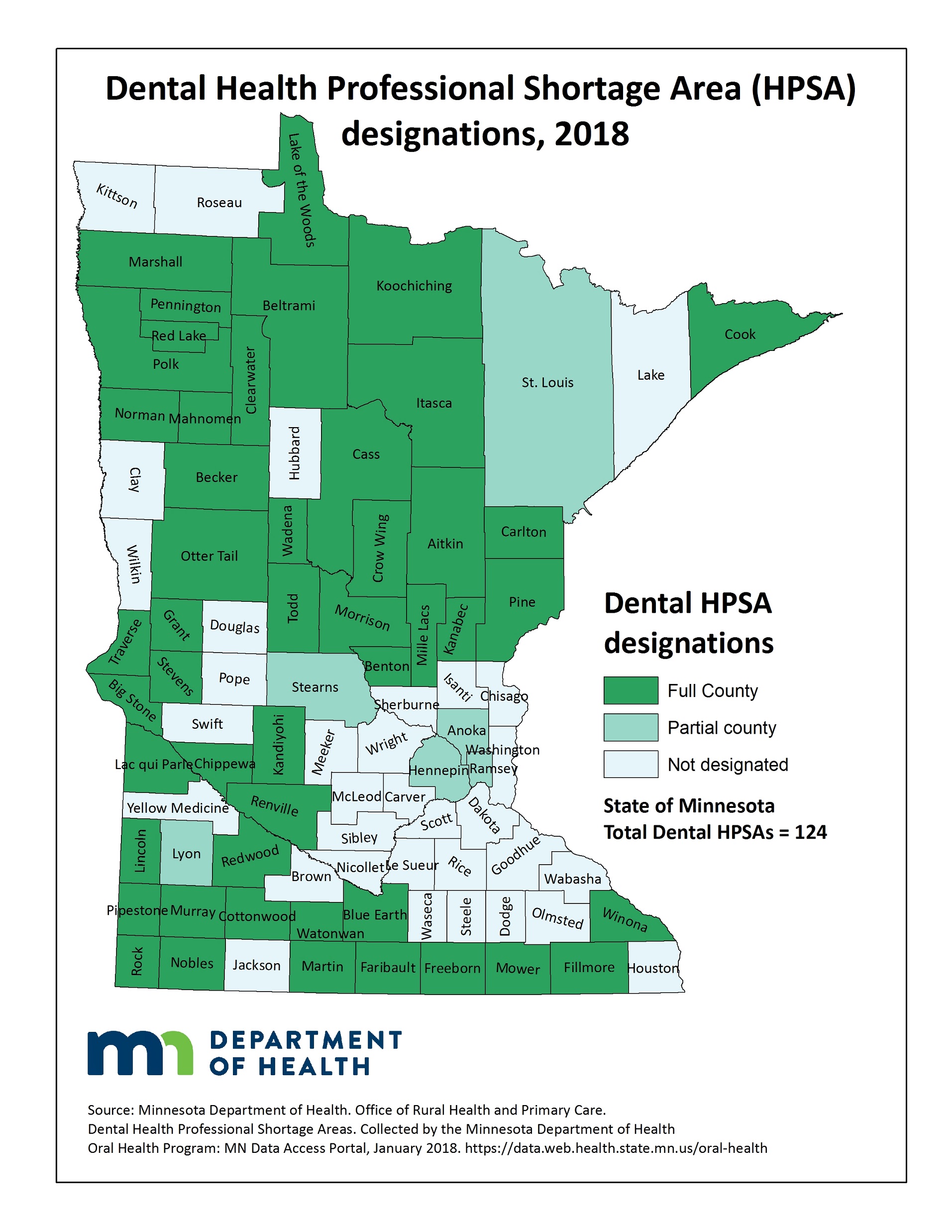 County map image health professional shortage areas and link to PDF of the same